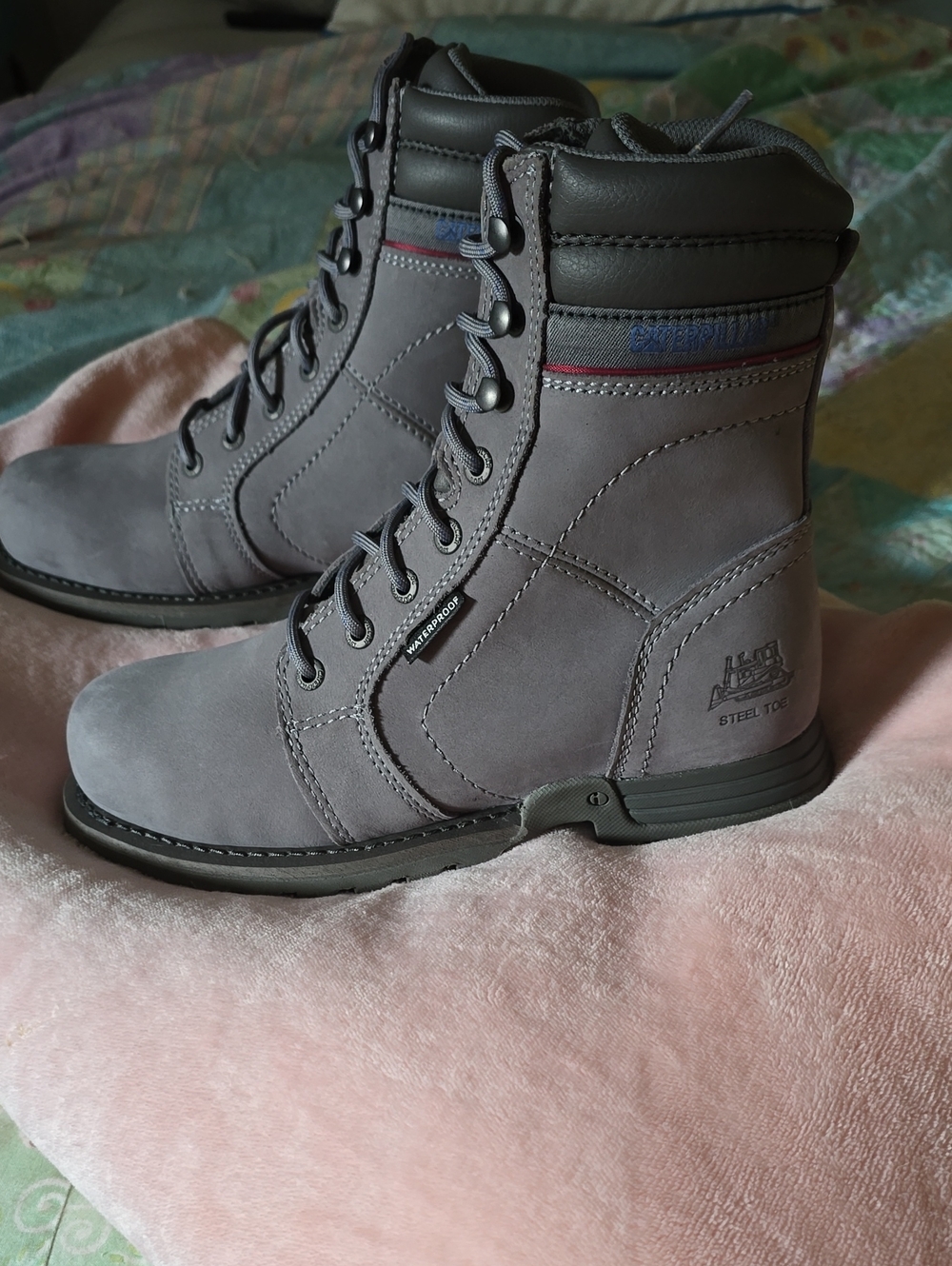 Women's ECHO Caterpillar Frost Gray Lace-Up Steel Toe Work Boots